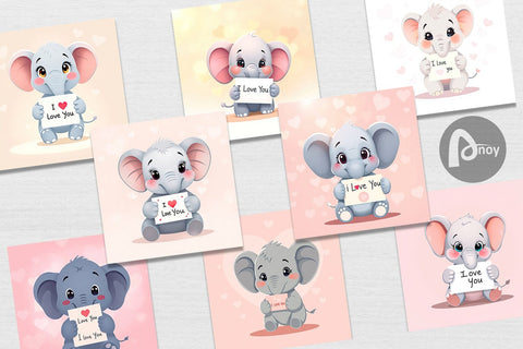 Digital paper Valentine Elephant Cartoon Digital Pattern artnoy 