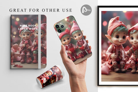 Digital Paper Valentine Elves Digital Pattern artnoy 