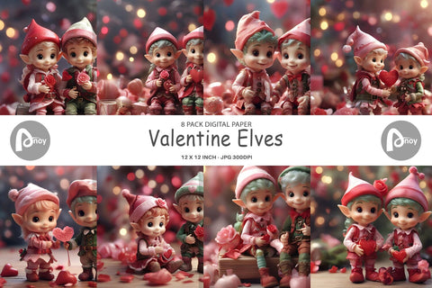 Digital Paper Valentine Elves Digital Pattern artnoy 