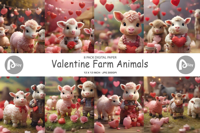 Digital Paper Valentine Farm Animals Digital Pattern artnoy 