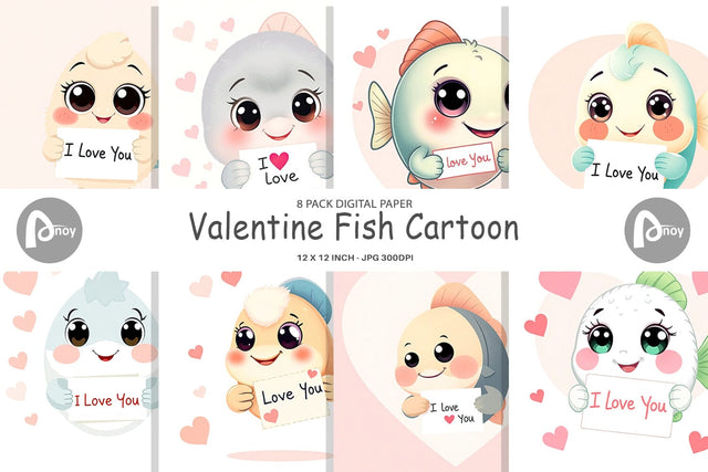 Digital paper Valentine Fish Cartoon Digital Pattern artnoy 