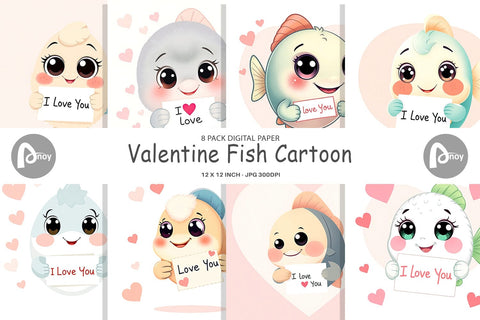 Digital paper Valentine Fish Cartoon Digital Pattern artnoy 
