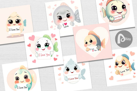 Digital paper Valentine Fish Cartoon Digital Pattern artnoy 