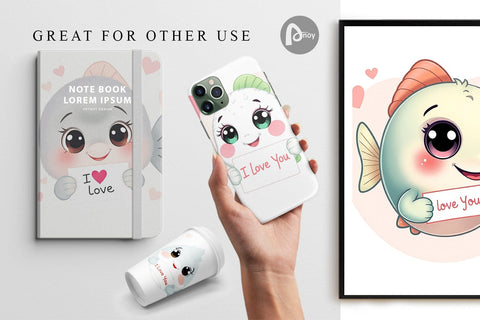 Digital paper Valentine Fish Cartoon Digital Pattern artnoy 