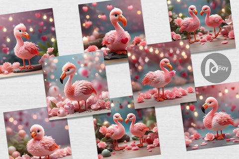 Digital Paper Valentine Flamingo Bird Digital Pattern artnoy 
