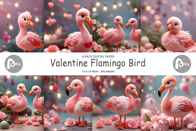 Digital Paper Valentine Flamingo Bird Digital Pattern artnoy 