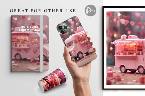 Digital Paper Valentine Food Truck Digital Pattern artnoy 