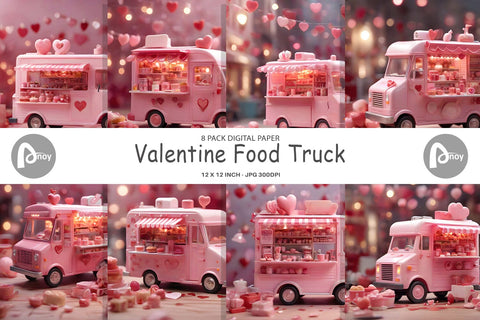 Digital Paper Valentine Food Truck Digital Pattern artnoy 