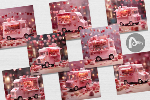 Digital Paper Valentine Food Truck Digital Pattern artnoy 