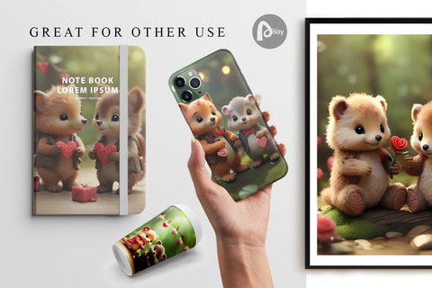 Digital Paper Valentine Forest Animal Digital Pattern artnoy 