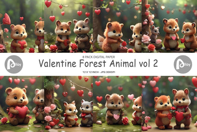 Digital Paper Valentine Forest Animal Digital Pattern artnoy 