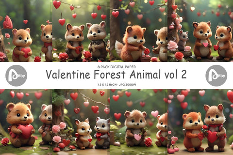 Digital Paper Valentine Forest Animal Digital Pattern artnoy 