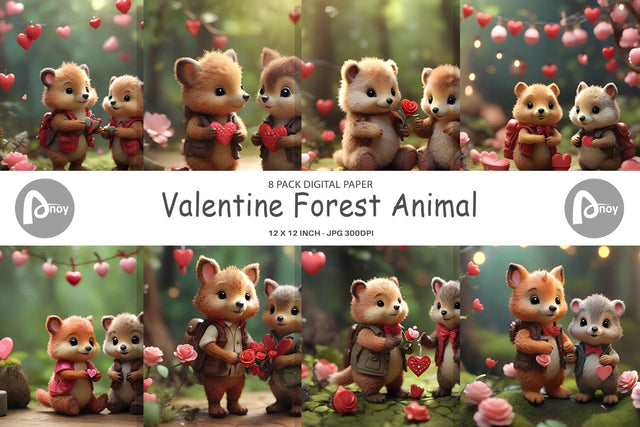 Digital Paper Valentine Forest Animal Digital Pattern artnoy 