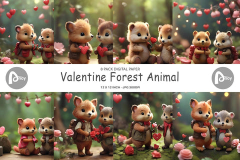Digital Paper Valentine Forest Animal Digital Pattern artnoy 