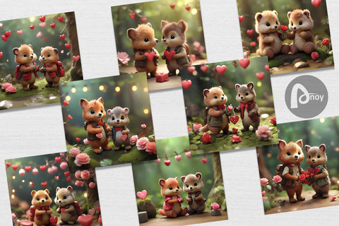 Digital Paper Valentine Forest Animal Digital Pattern artnoy 