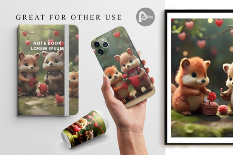 Digital Paper Valentine Forest Animal Digital Pattern artnoy 