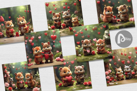Digital Paper Valentine Forest Animal Digital Pattern artnoy 