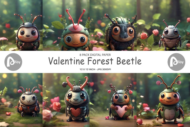 Digital Paper Valentine Forest Beetle Digital Pattern artnoy 
