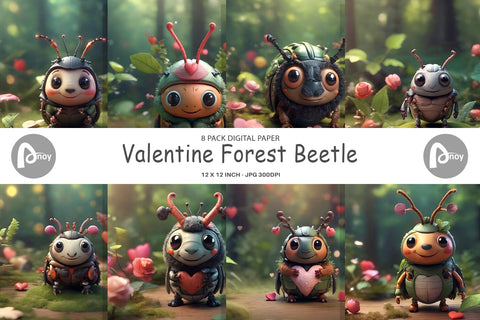Digital Paper Valentine Forest Beetle Digital Pattern artnoy 