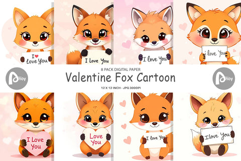 Digital paper Valentine Fox Cartoon Digital Pattern artnoy 