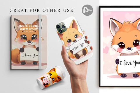 Digital paper Valentine Fox Cartoon Digital Pattern artnoy 