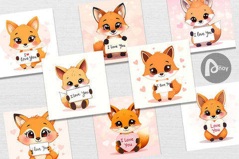 Digital paper Valentine Fox Cartoon Digital Pattern artnoy 