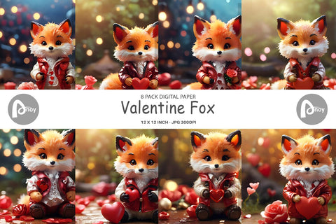 Digital Paper Valentine Fox Digital Pattern artnoy 
