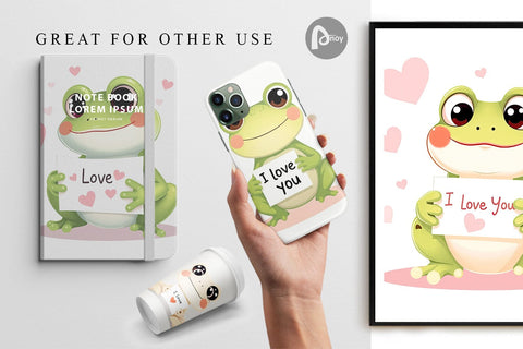 Digital paper Valentine Frog Cartoon Digital Pattern artnoy 