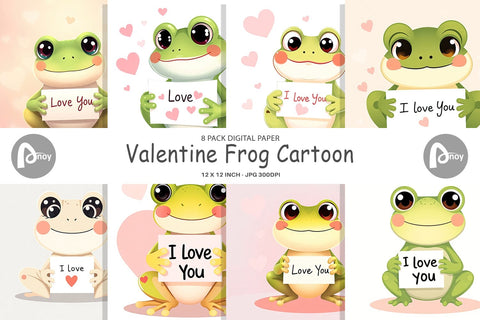 Digital paper Valentine Frog Cartoon Digital Pattern artnoy 