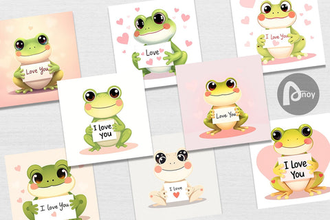 Digital paper Valentine Frog Cartoon Digital Pattern artnoy 