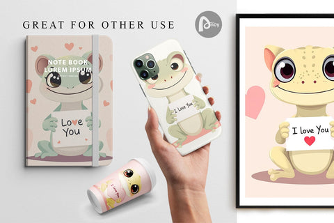 Digital paper Valentine Gecko Cartoon Digital Pattern artnoy 