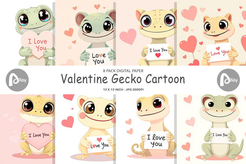 Digital paper Valentine Gecko Cartoon Digital Pattern artnoy 