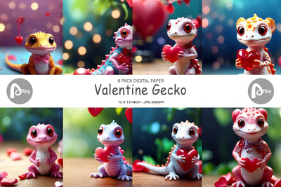Digital Paper Valentine Gecko Digital Pattern artnoy 