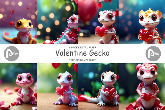 Digital Paper Valentine Gecko Digital Pattern artnoy 