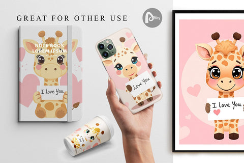 Digital paper Valentine Giraffe Cartoon Digital Pattern artnoy 