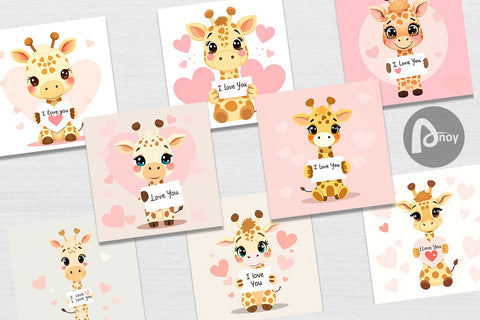Digital paper Valentine Giraffe Cartoon Digital Pattern artnoy 
