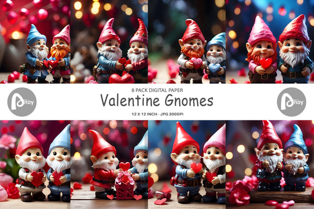 Digital Paper Valentine Gnomes Digital Pattern artnoy 