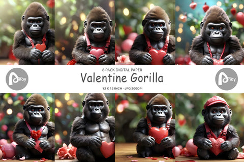 Digital Paper Valentine Gorilla Digital Pattern artnoy 