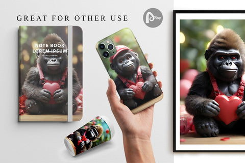 Digital Paper Valentine Gorilla Digital Pattern artnoy 