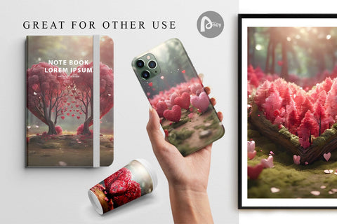 Digital Paper Valentine Heart Forest Digital Pattern artnoy 