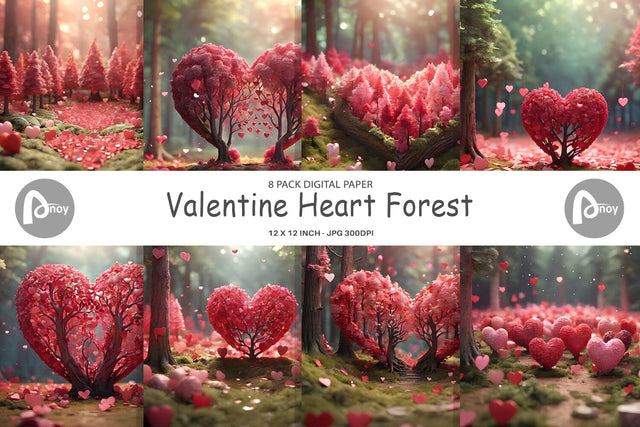 Digital Paper Valentine Heart Forest Digital Pattern artnoy 