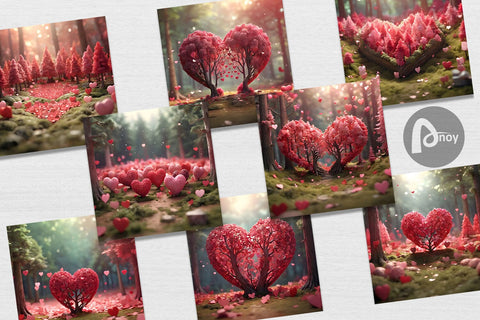 Digital Paper Valentine Heart Forest Digital Pattern artnoy 