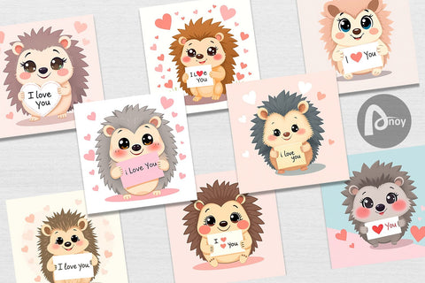 Digital paper Valentine Hedgehog Cartoon Digital Pattern artnoy 