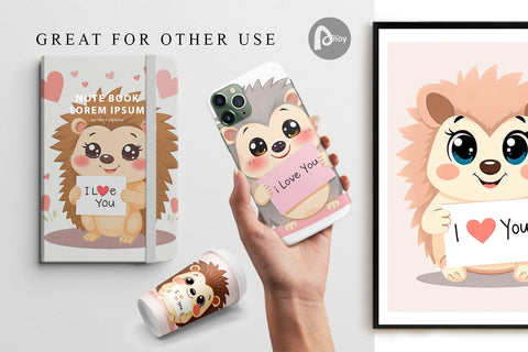 Digital paper Valentine Hedgehog Cartoon Digital Pattern artnoy 