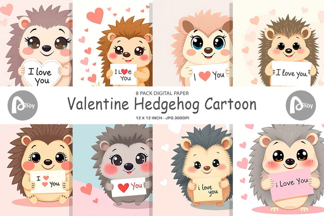Digital paper Valentine Hedgehog Cartoon Digital Pattern artnoy 