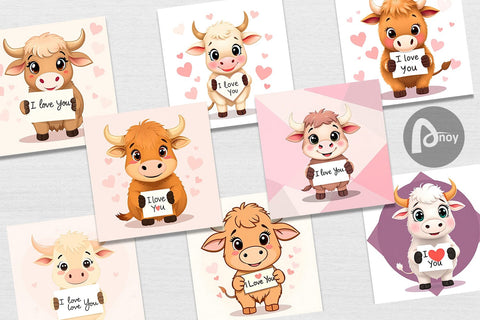 Digital paper Valentine Highland Cow Cartoon Digital Pattern artnoy 