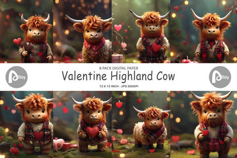 Digital Paper Valentine Highland Cow Digital Pattern artnoy 