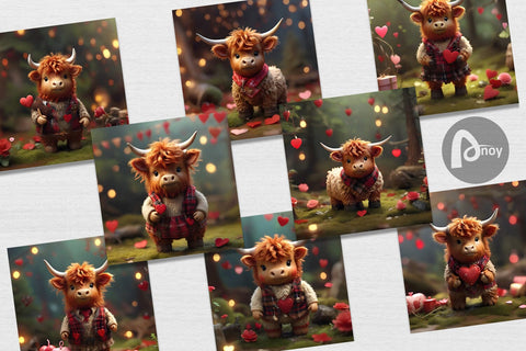 Digital Paper Valentine Highland Cow Digital Pattern artnoy 