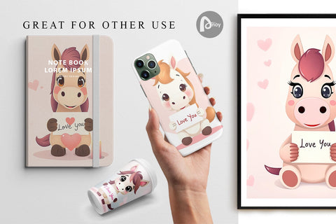 Digital paper Valentine Horse Cartoon Digital Pattern artnoy 