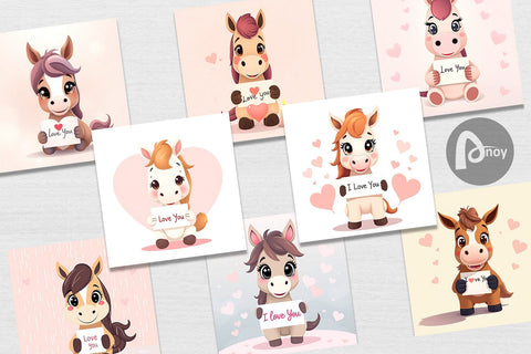 Digital paper Valentine Horse Cartoon Digital Pattern artnoy 